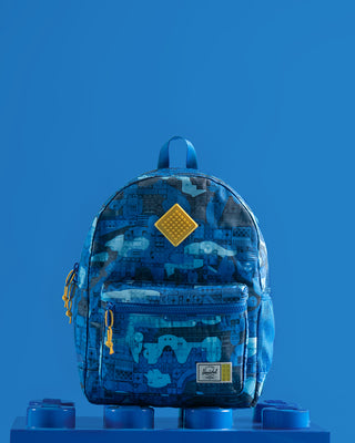 Herschel Supply Co. Herschel Heritage Kids Backpack in Abstract Bricks Blue featuring a colorful LEGO brick print design.