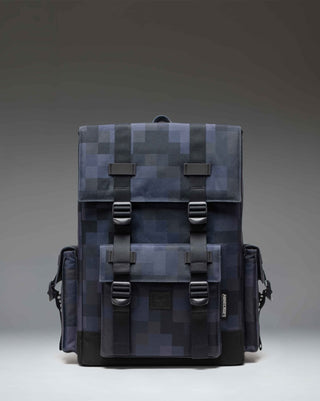 Minecraft Herschel Little America Cube Backpack in Black Block featuring a pixelated black and grey pattern with black straps.