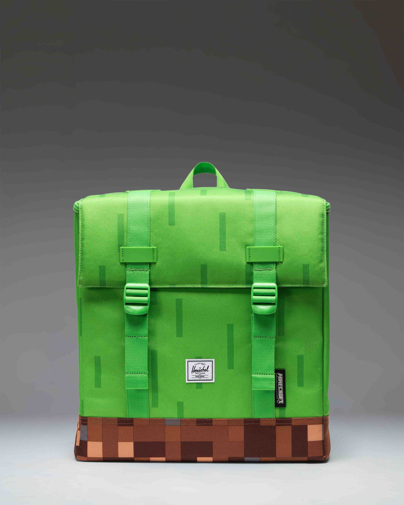 Herschel Supply Co. Minecraft Cube Backpack in the pixelated green Grass Block colorway.