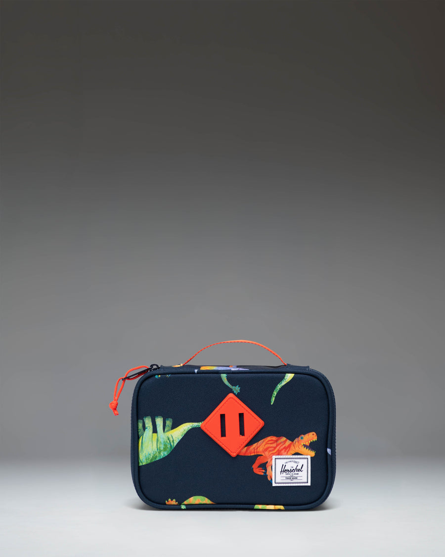 Herschel Heritage Pencil Case Little Herschel in Water Colour Dinosaurs Darkest Navy, featuring a colorful dinosaur pattern on a dark navy background.