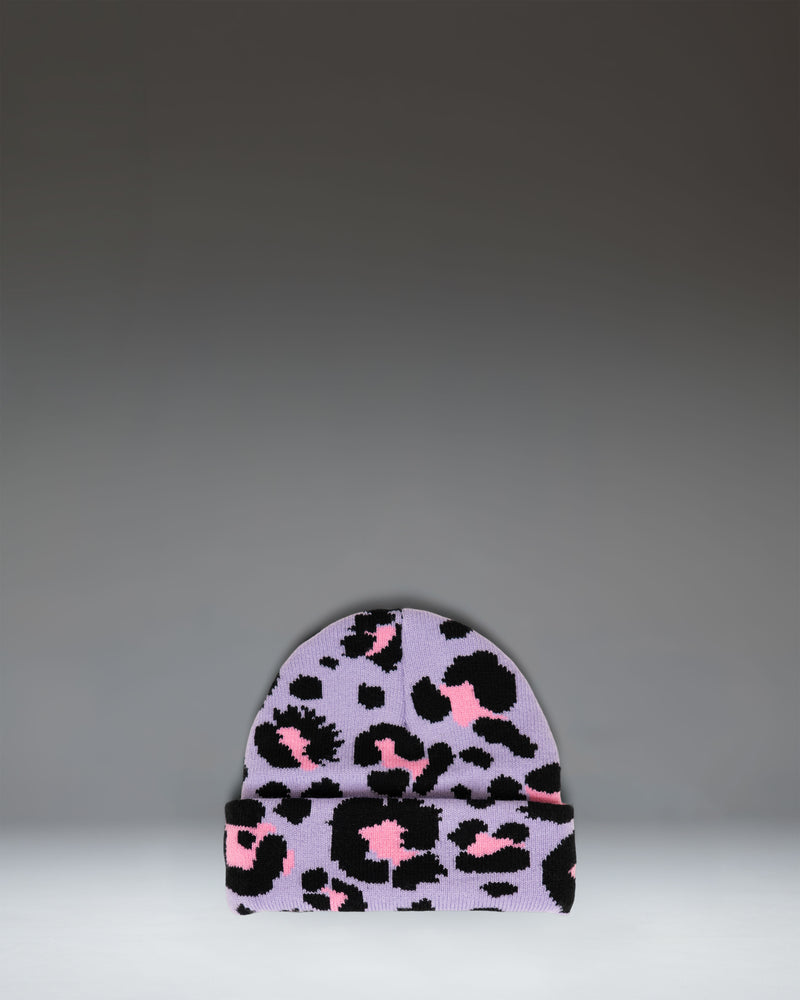 Herschel Supply Co. Elmer Toddler Graphic Beanie in Scribble Leopard Sachet Pink, featuring a knit design with a pink leopard print pattern.