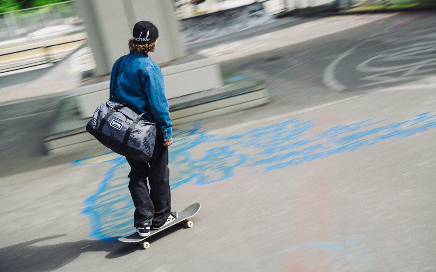 Thrasher Herschel Heritage Skate Duffle Nylon in Asphalt/Black Destroy.
